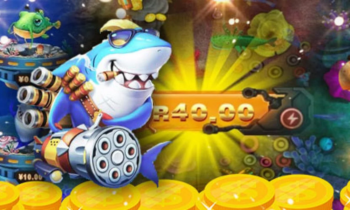 Adegan target ikan dan efek cahaya dalam permainan arcade bawah laut